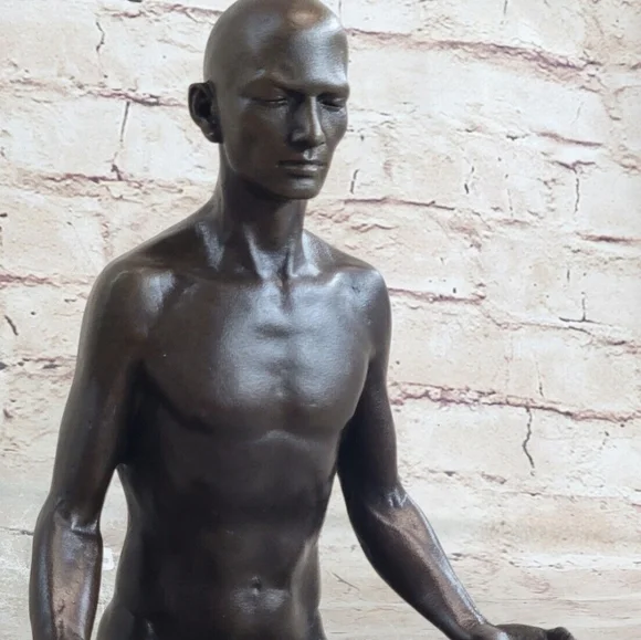 Bronze Sculpture, Hand Made Statue Art Nouveau MAN Yoga Meditation Figurine Sale